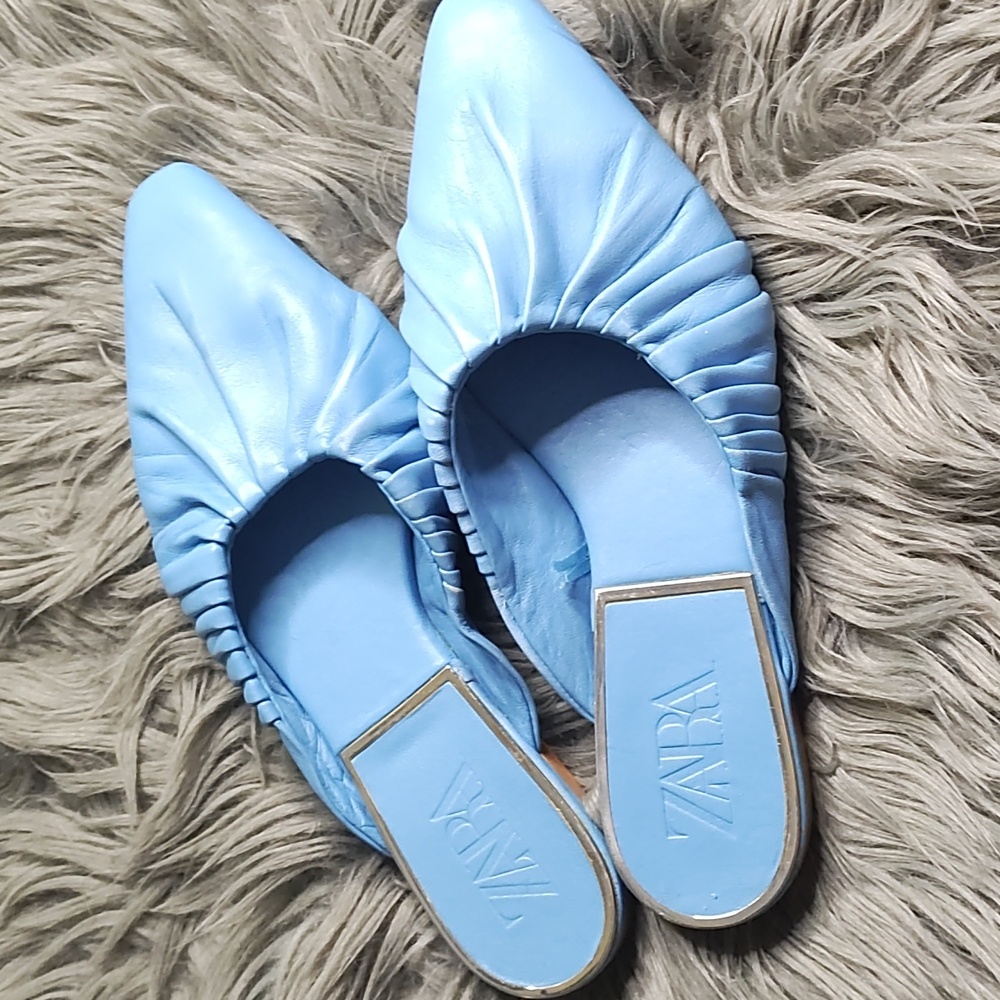Zara Blue Pleated Flats